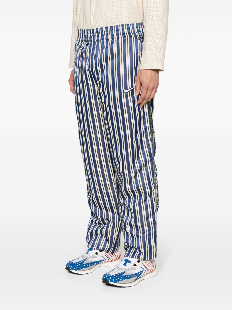 Royal Blue and Ecru White Satin Finish Striped Track Pants