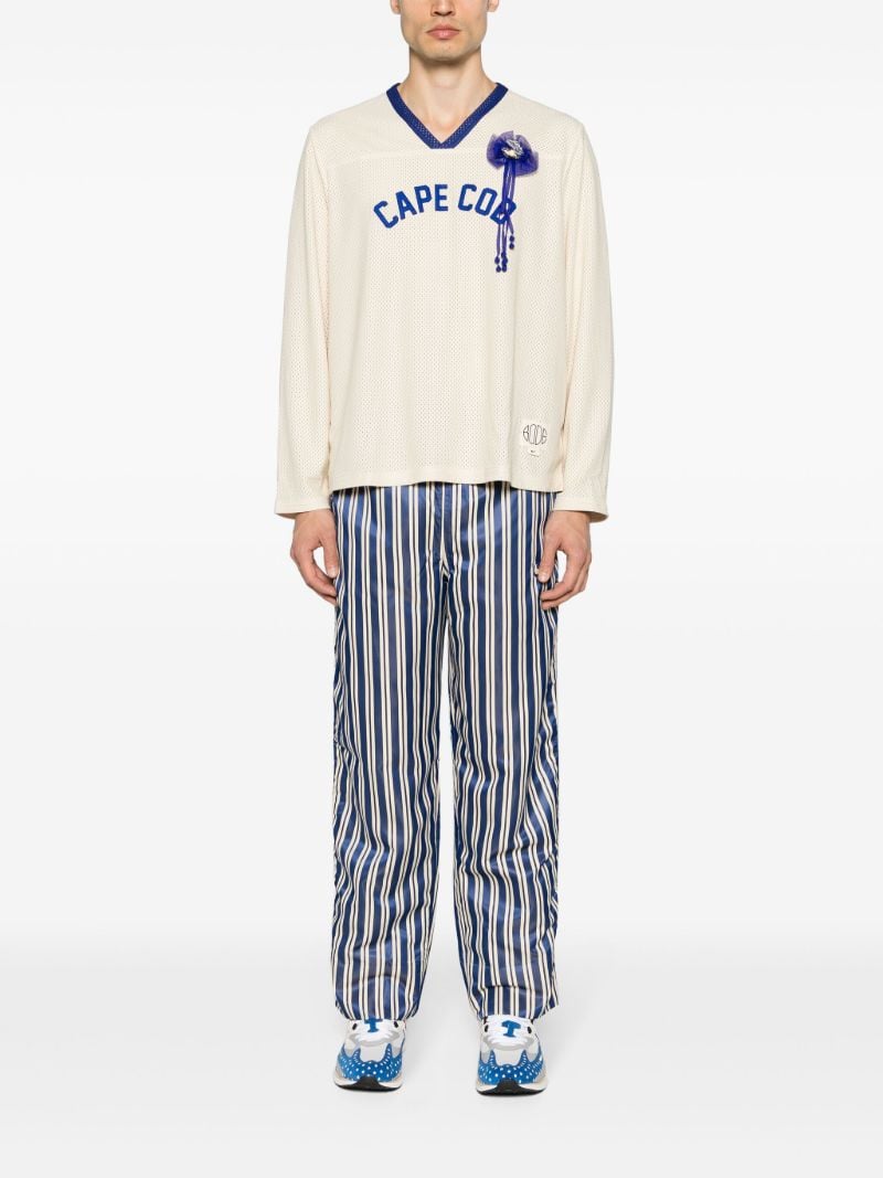 Royal Blue and Ecru White Satin Finish Striped Track Pants