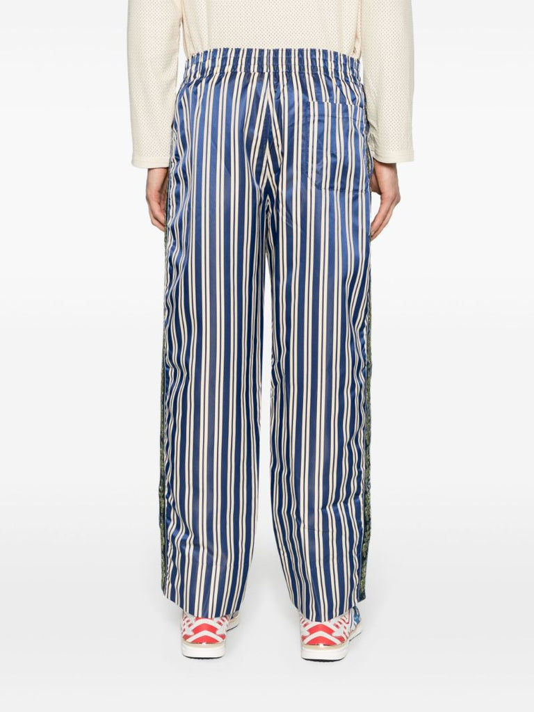 Royal Blue and Ecru White Satin Finish Striped Track Pants