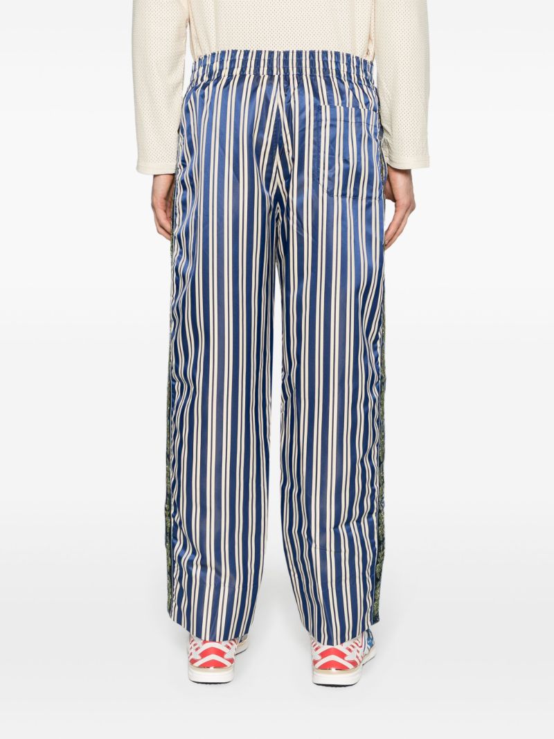 Royal Blue and Ecru White Satin Finish Striped Track Pants