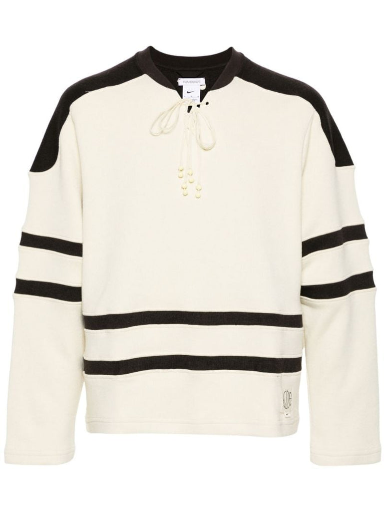 Ecru White and Brown Panelled Jumper