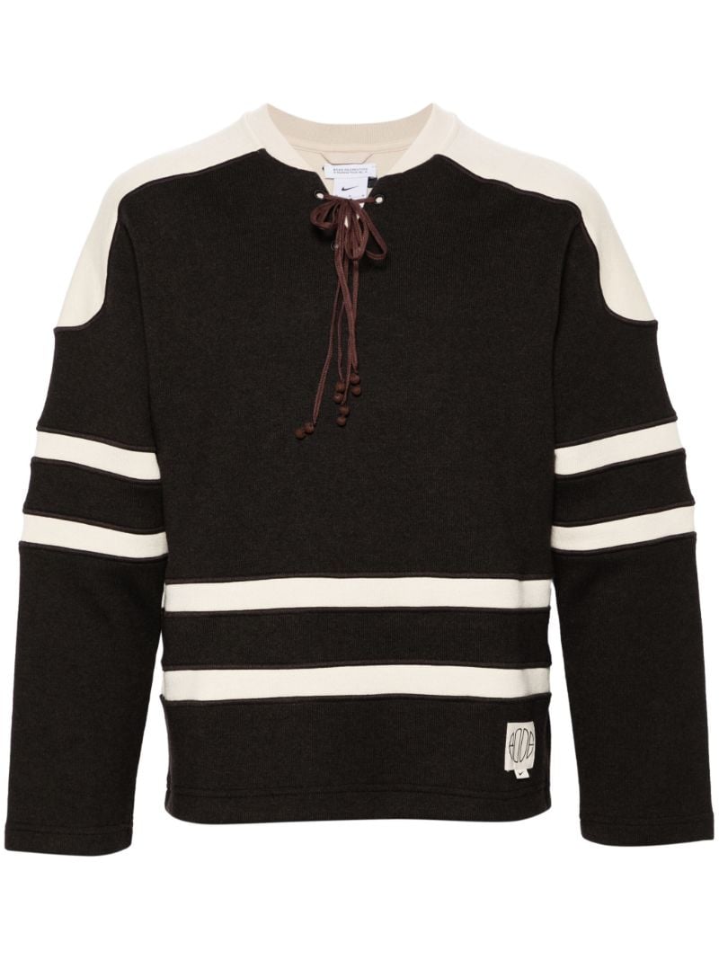 Cedar Brown and Ecru White Panelled Stripes Jumper