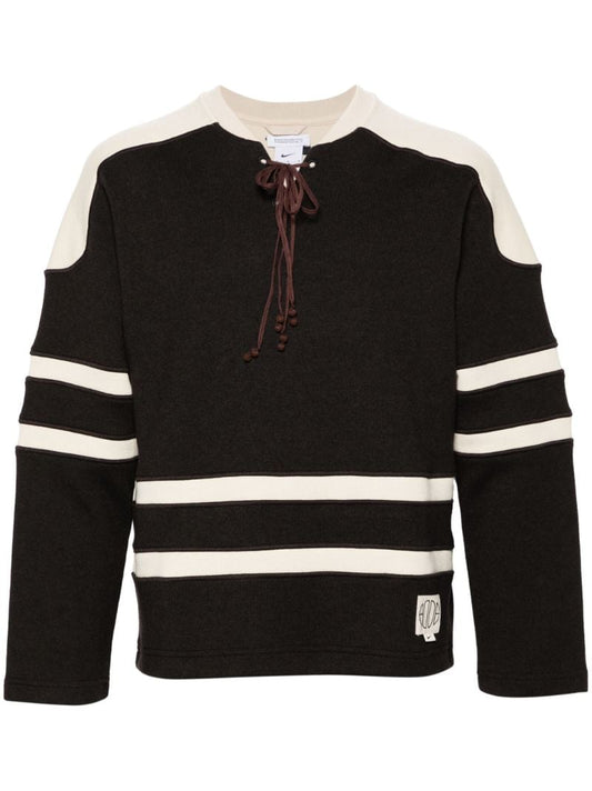 Cedar Brown and Ecru White Panelled Stripes Jumper