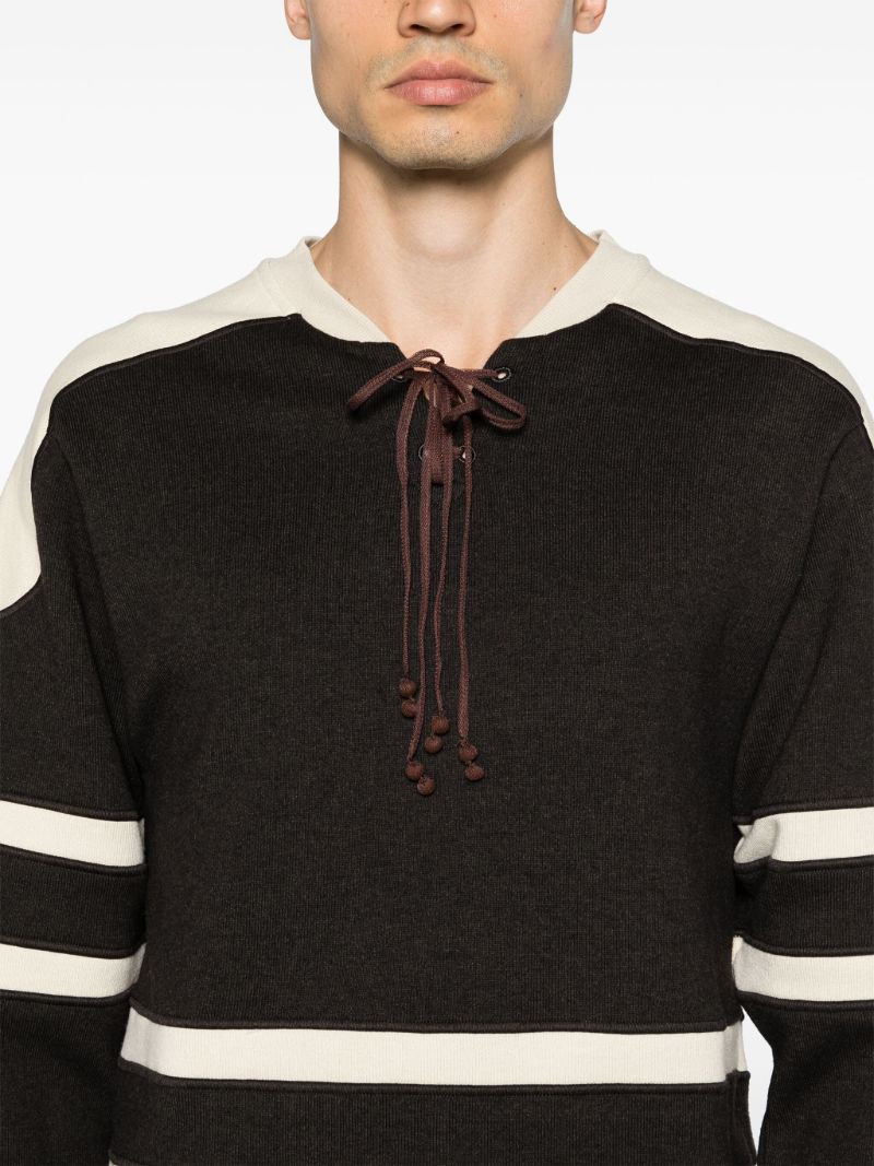 Cedar Brown and Ecru White Panelled Stripes Jumper