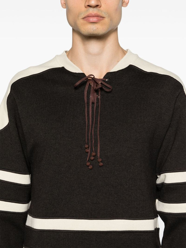 Cedar Brown and Ecru White Panelled Stripes Jumper