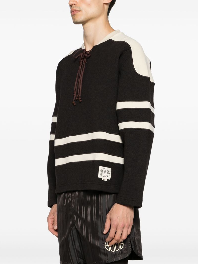Cedar Brown and Ecru White Panelled Stripes Jumper