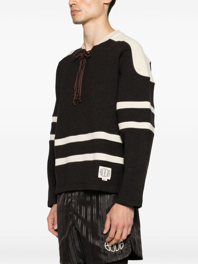 Cedar Brown and Ecru White Panelled Stripes Jumper