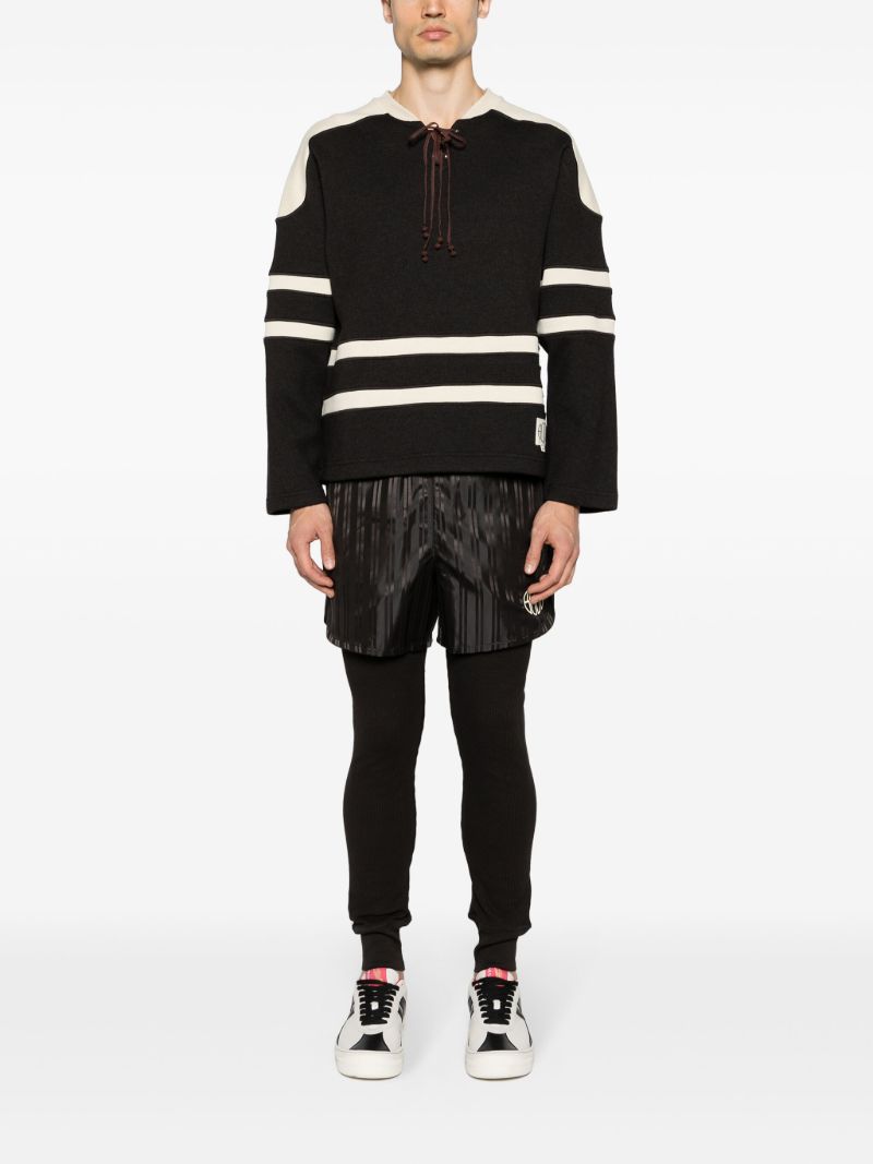 Cedar Brown and Ecru White Panelled Stripes Jumper