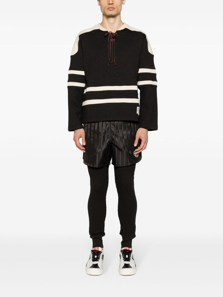 Cedar Brown and Ecru White Panelled Stripes Jumper
