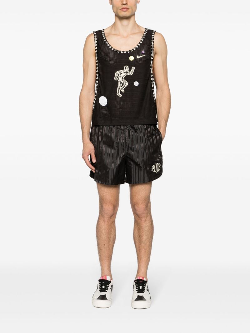Brown Floral-embroidered Trimming Mesh Tank Top