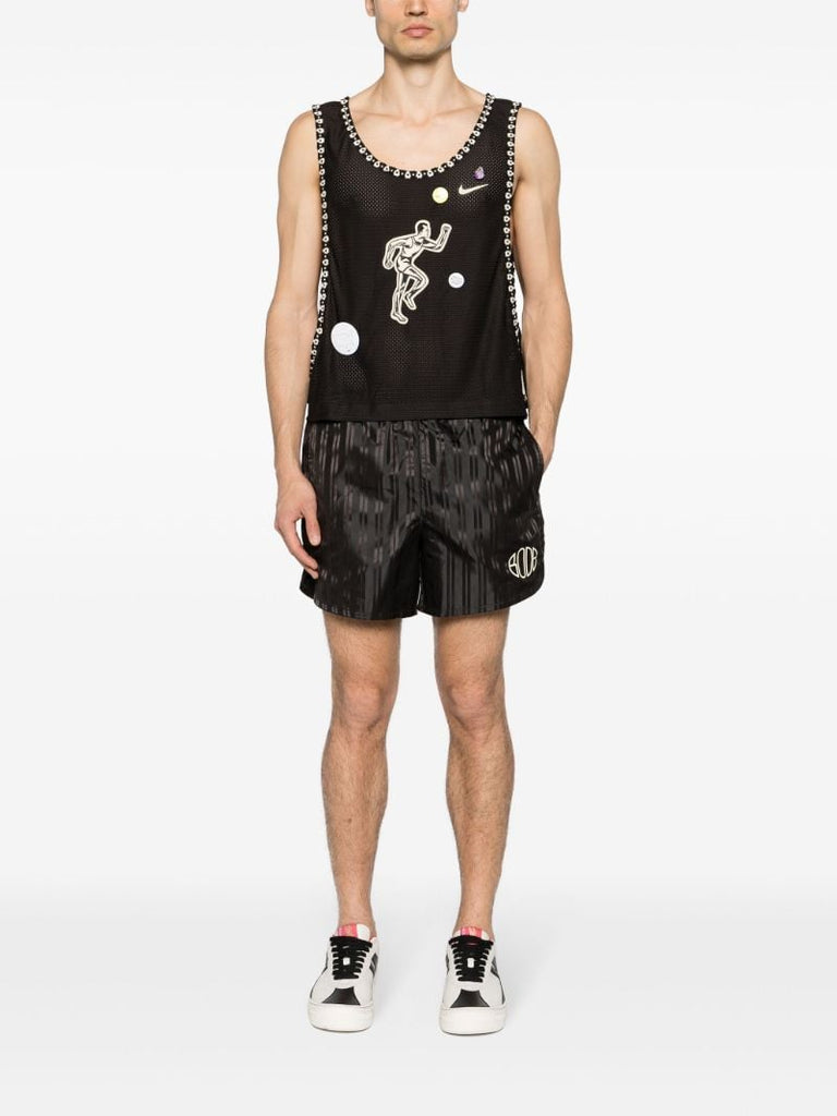 Brown Floral-embroidered Trimming Mesh Tank Top
