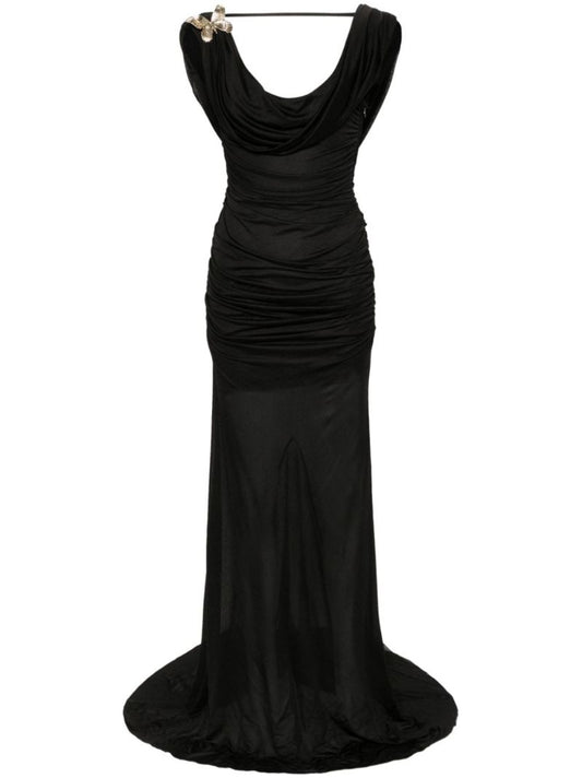 Black Draped Jersey Gown