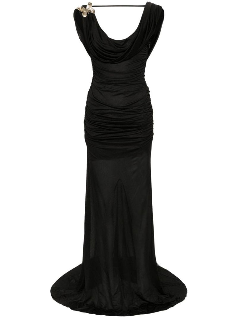 Black Draped Jersey Gown