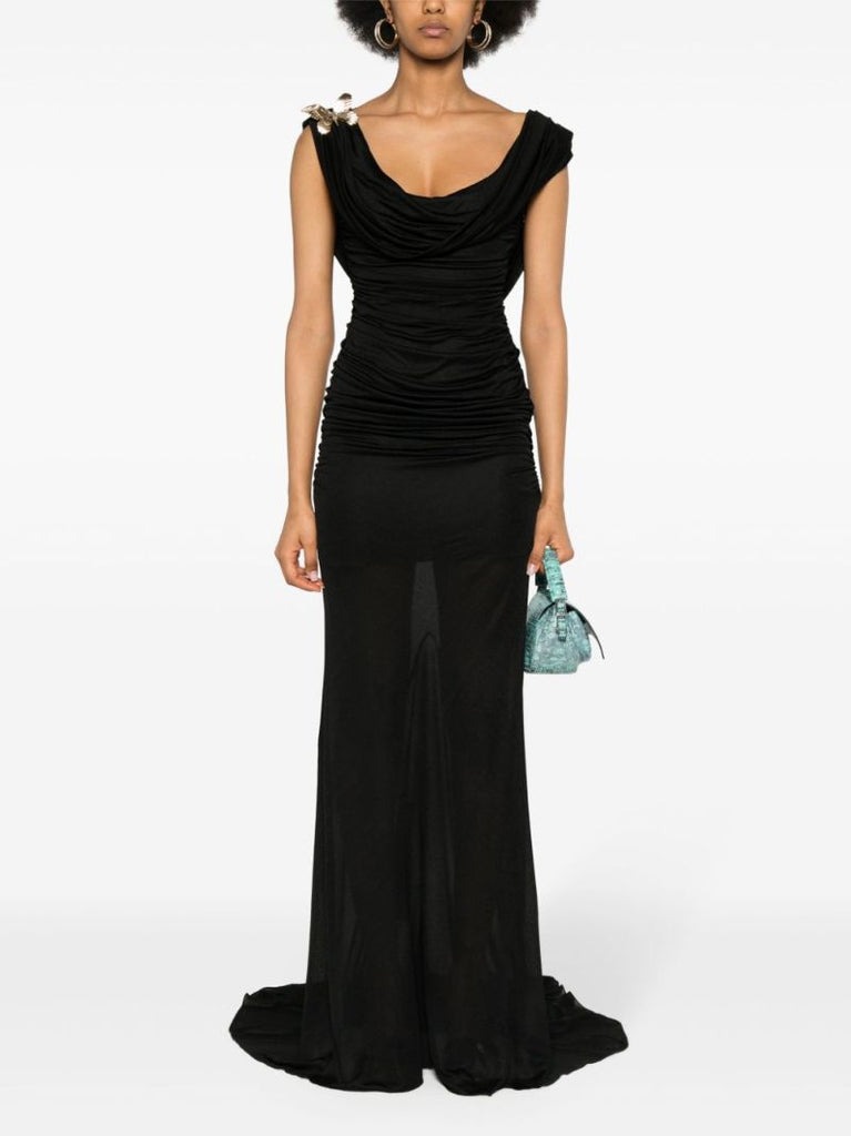 Black Draped Jersey Gown