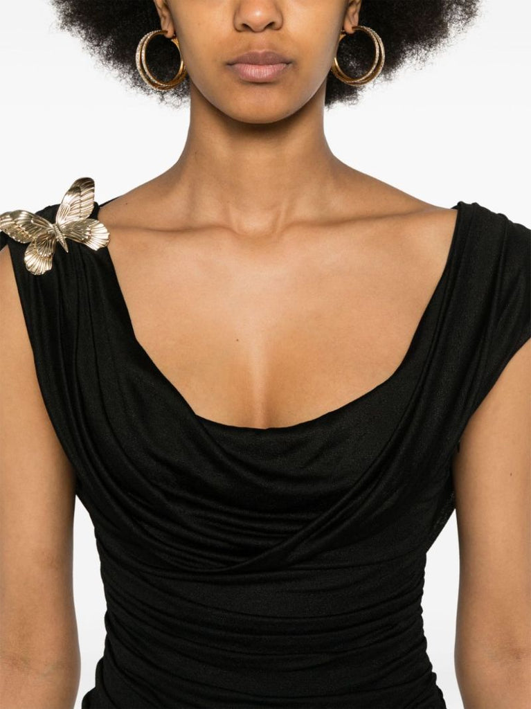 Black Draped Jersey Gown