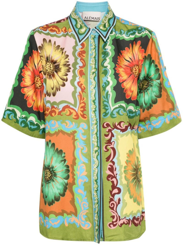 Green Disco Daisy Twill Shirt