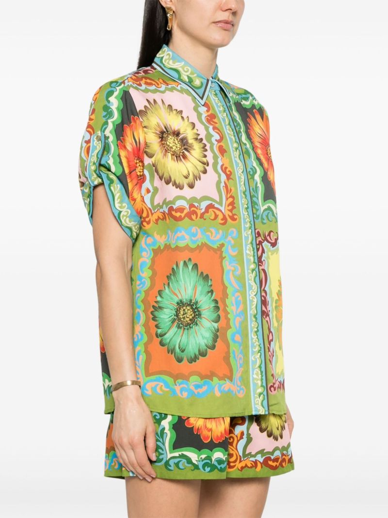 Green Disco Daisy Twill Shirt