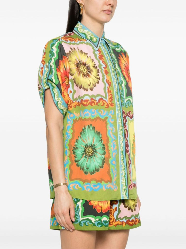 Green Disco Daisy Twill Shirt