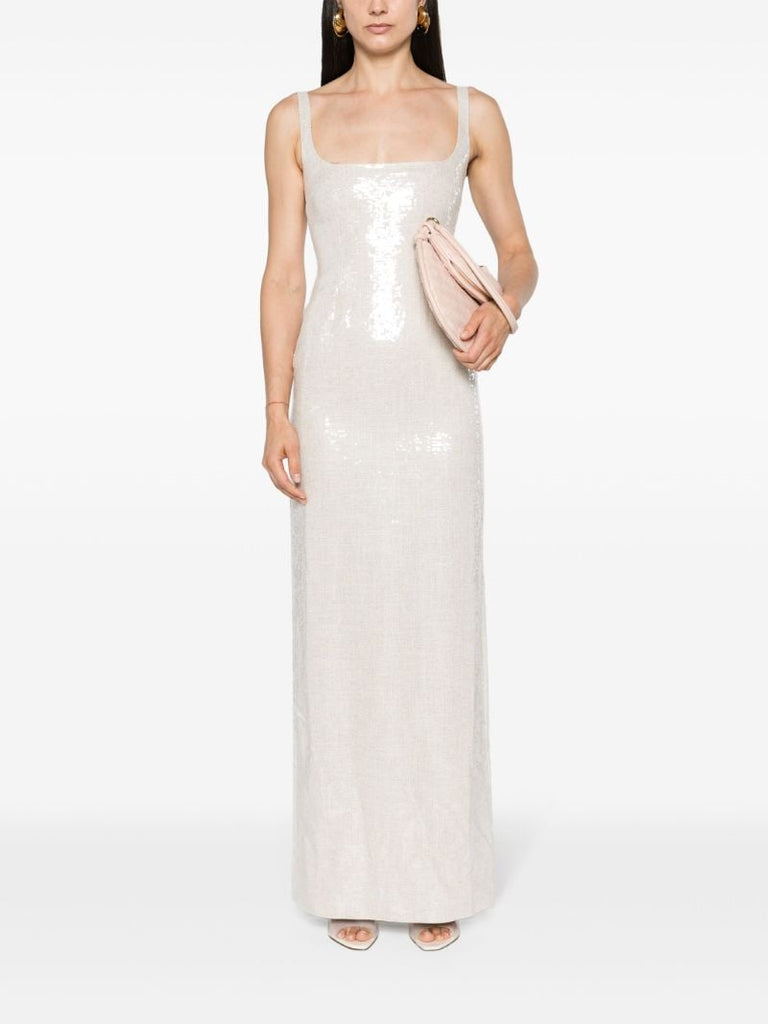 Neutral Electra Sequin-embellished Gown