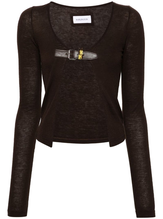 Brown Buckle-fastening Cardigan