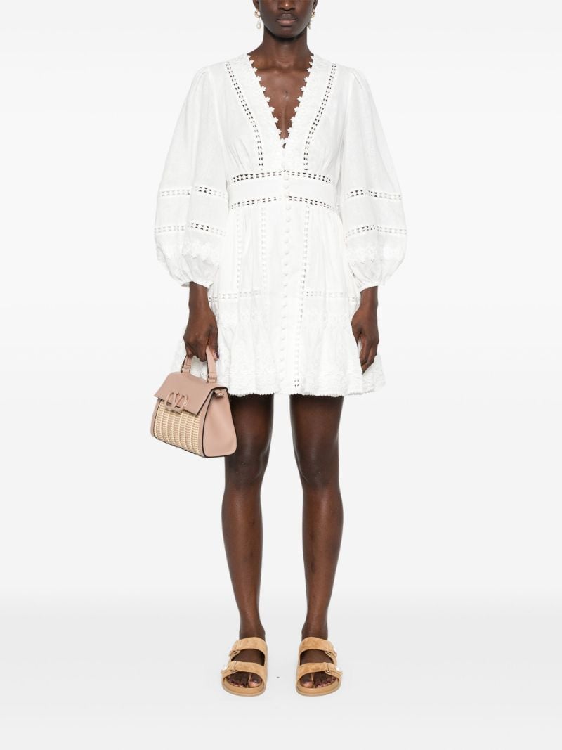 White Embroidered Linen Mini Dress