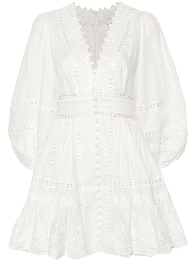 White Embroidered Linen Mini Dress