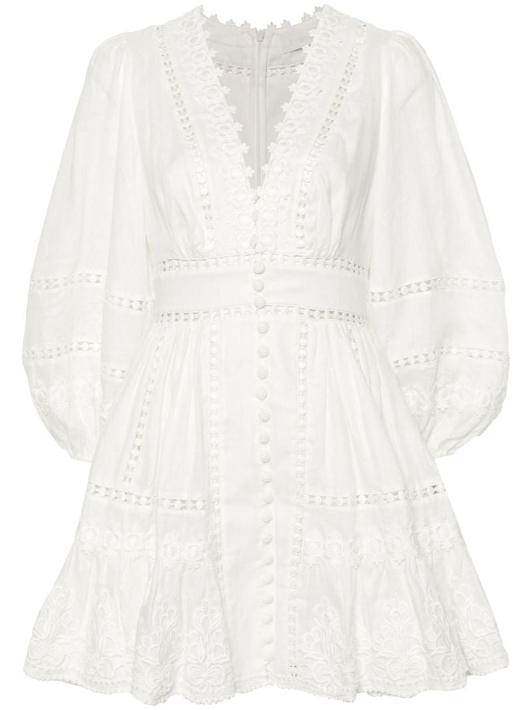 White Embroidered Linen Mini Dress