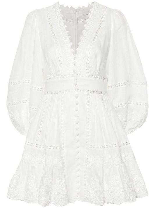 White Embroidered Linen Mini Dress