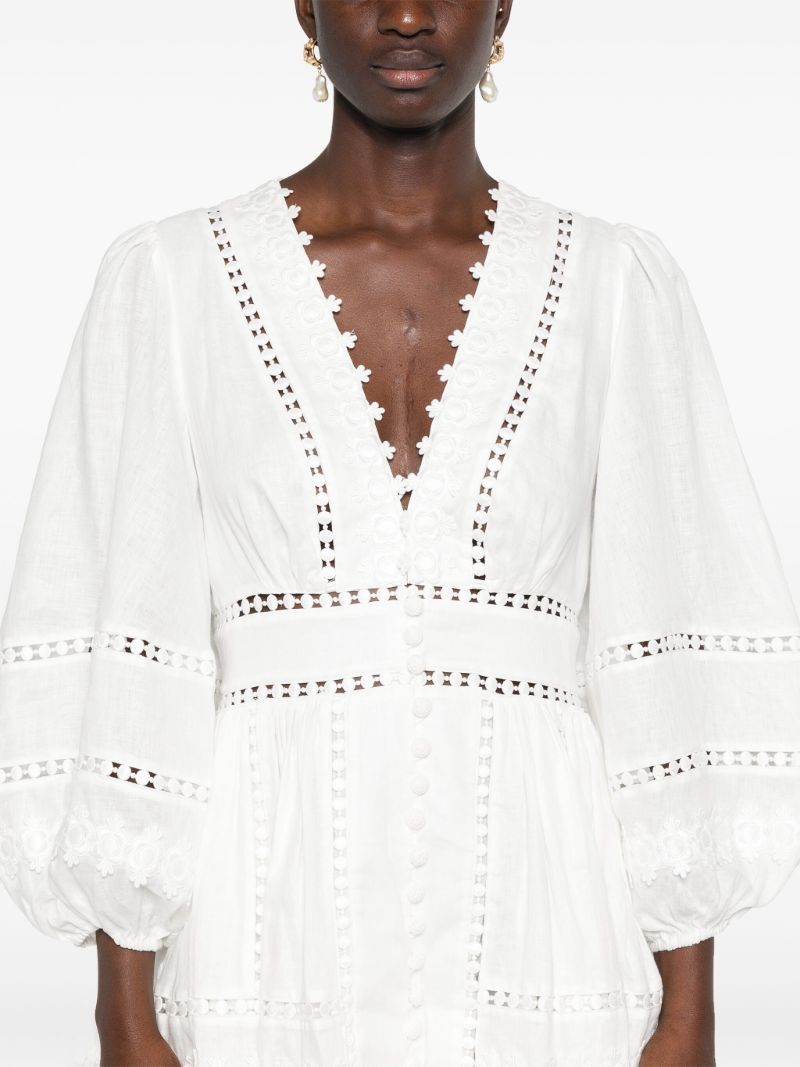 White Embroidered Linen Mini Dress