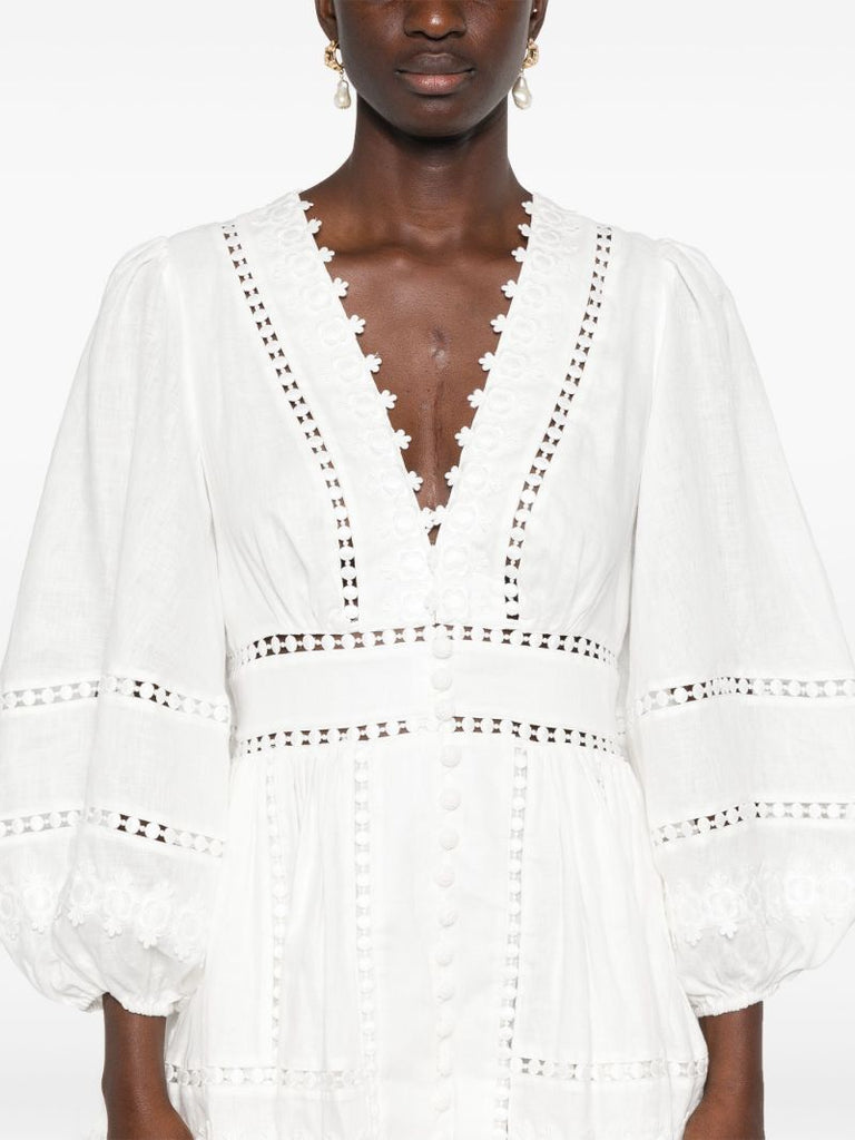 White Embroidered Linen Mini Dress