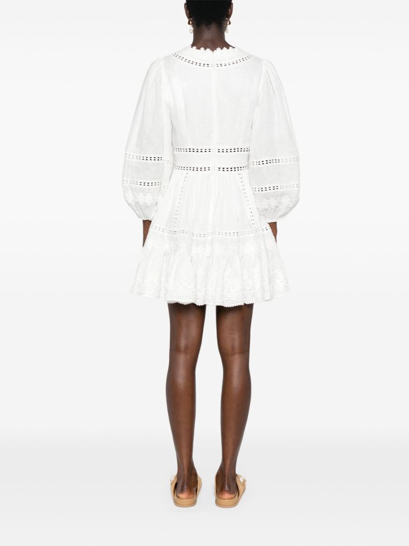 White Embroidered Linen Mini Dress