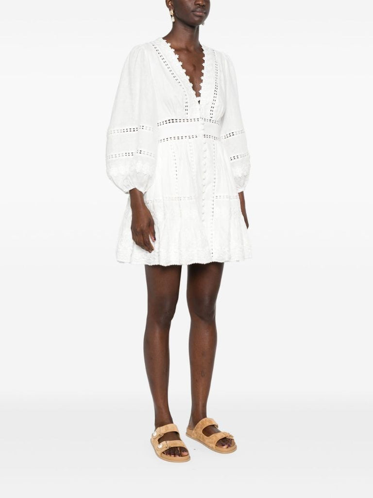 White Embroidered Linen Mini Dress