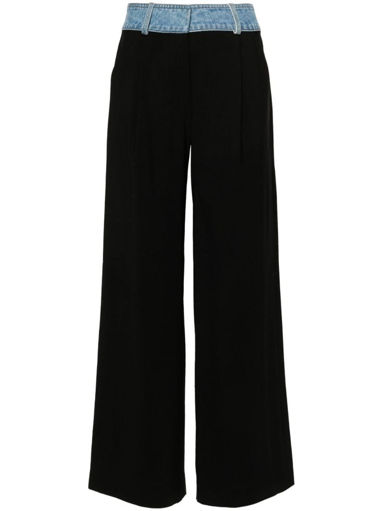 Black Deconstructed Wool Palazzo Pants