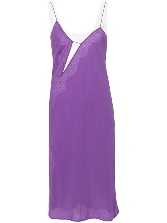 Purple Encased Lace Cami Silk Dress