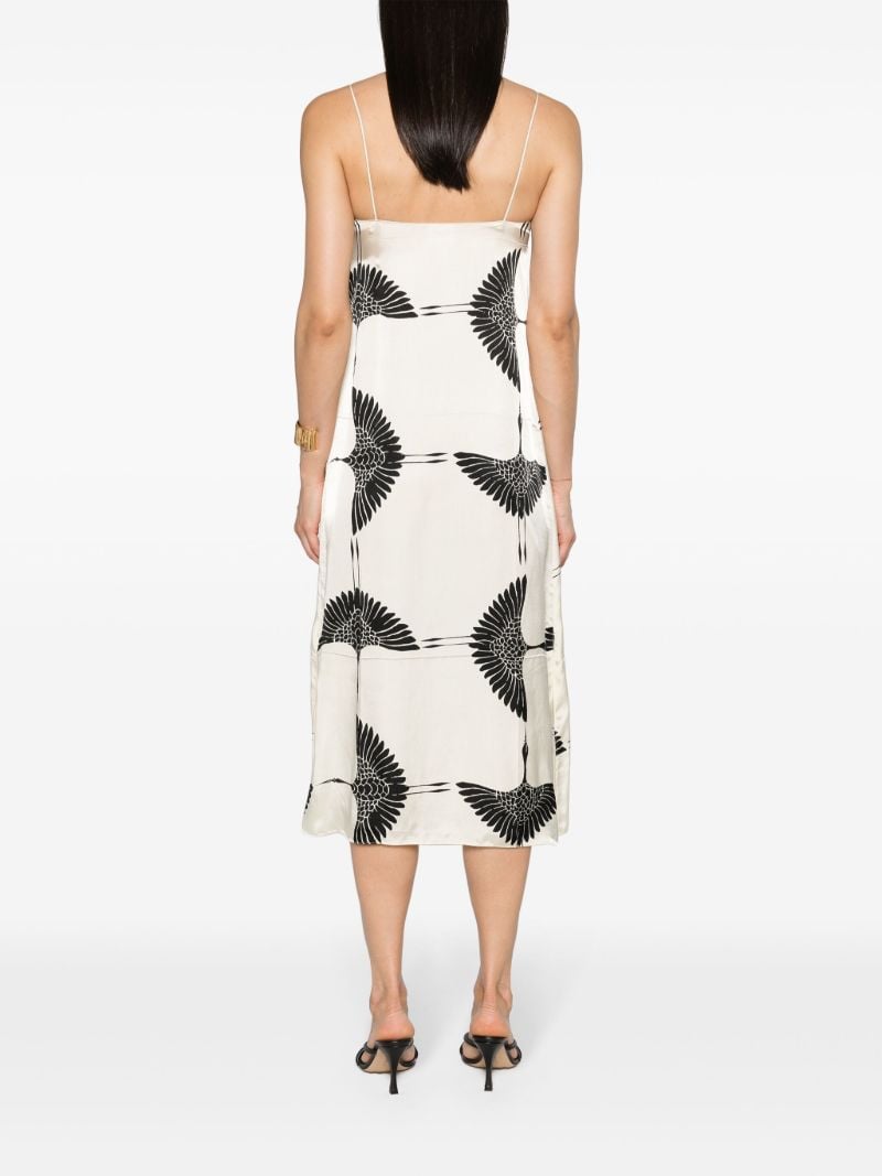 Cream White Bird Print Midi Dress