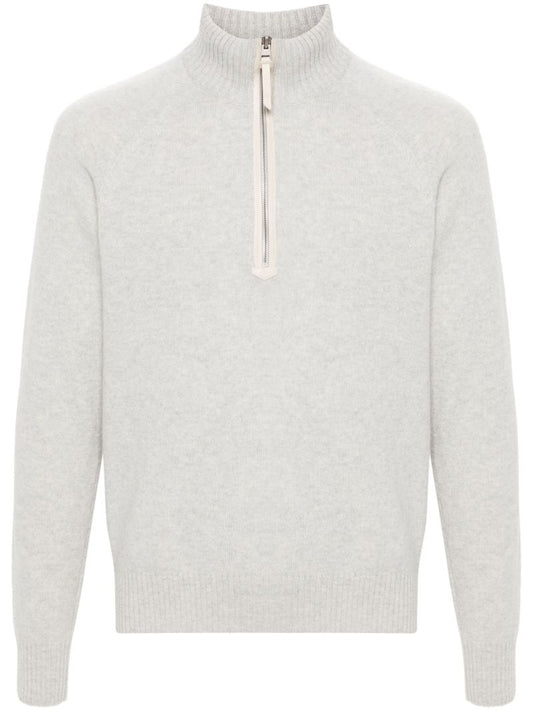 Grey Zip-up Wool Sweater