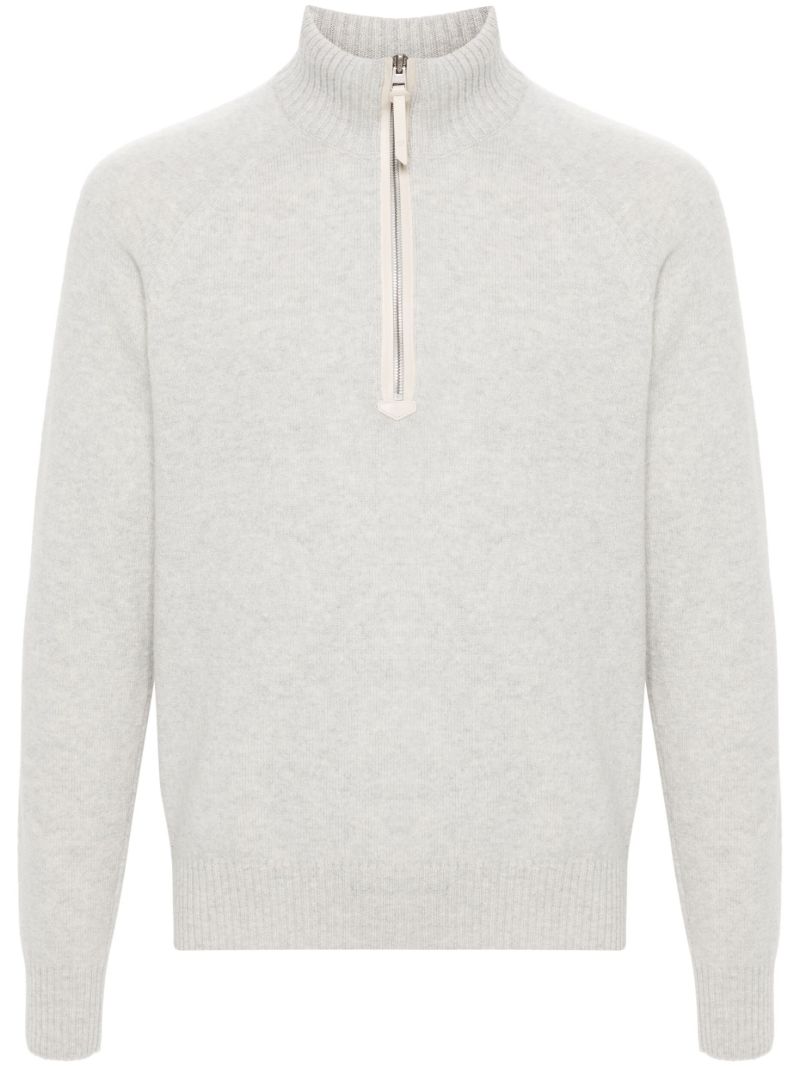 Grey Zip-up Wool Sweater