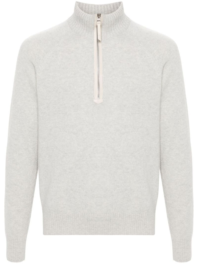 Grey Zip-up Wool Sweater