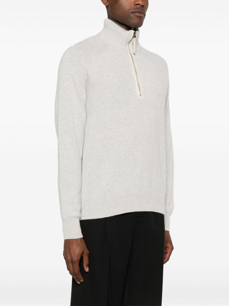 Grey Zip-up Wool Sweater