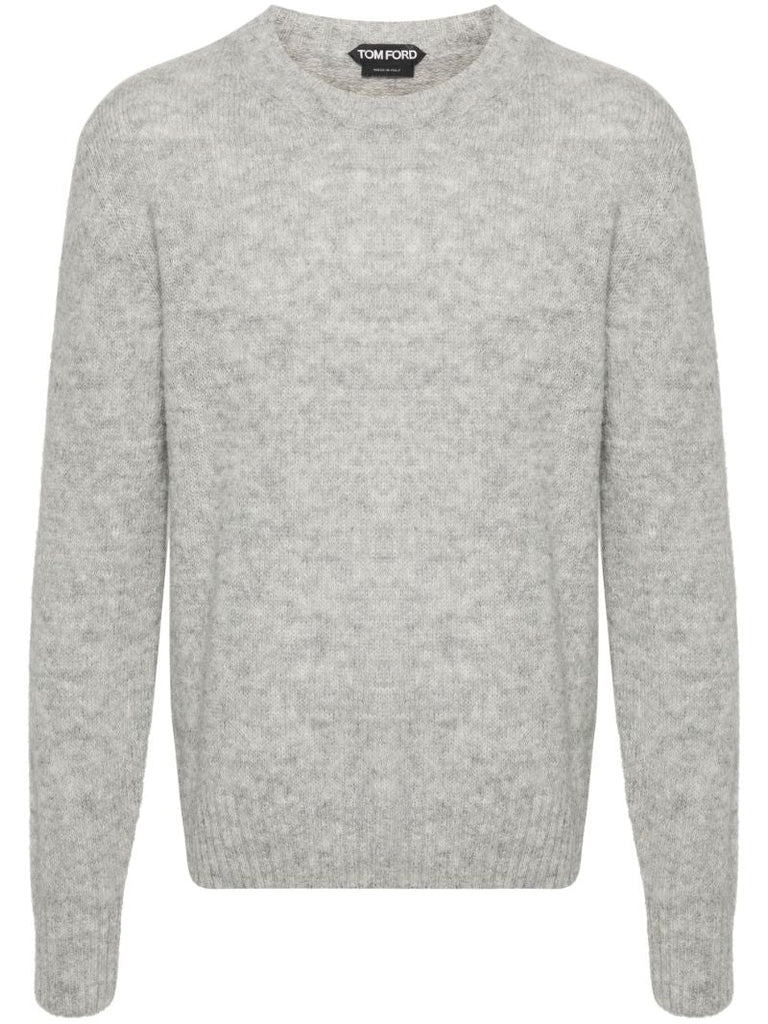 Grey Crew-neck Alpaca Wool Sweater