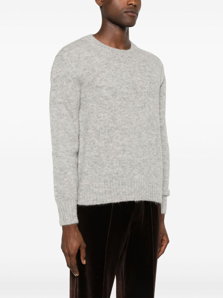 Grey Crew-neck Alpaca Wool Sweater