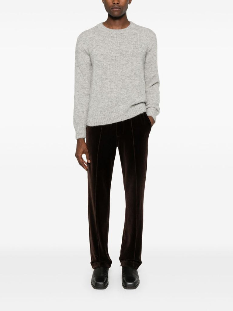 Grey Crew-neck Alpaca Wool Sweater