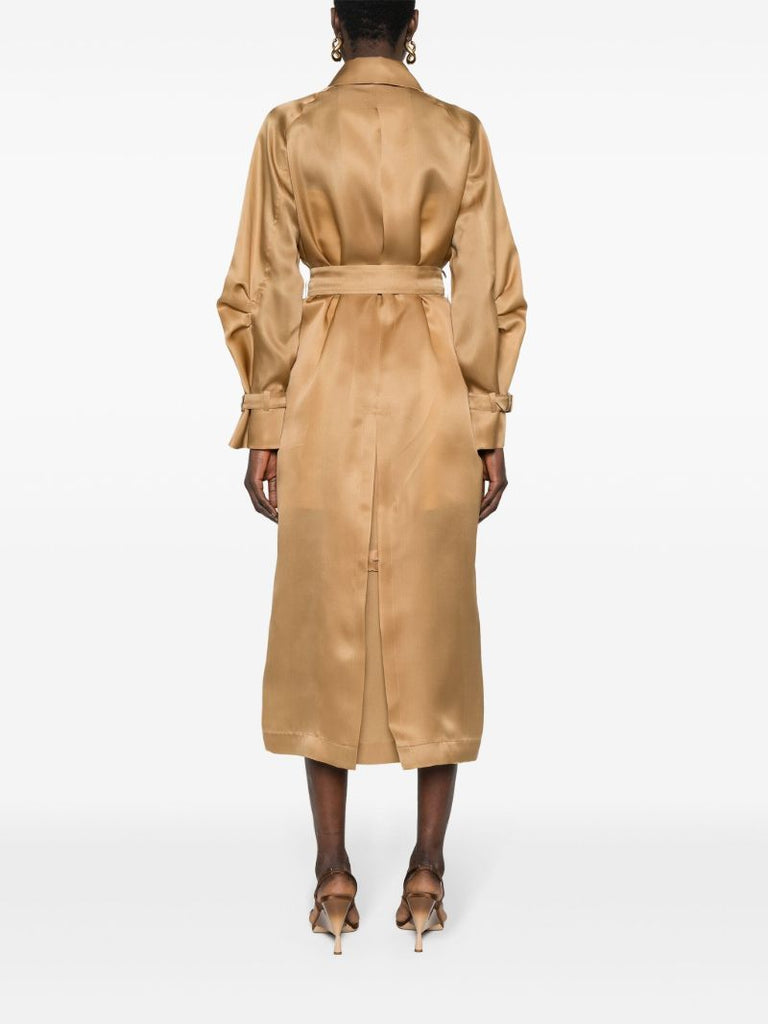 Camel Brown Double-breasted Silk Coat