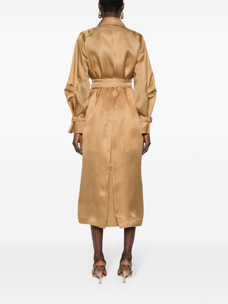 Camel Brown Double-breasted Silk Coat
