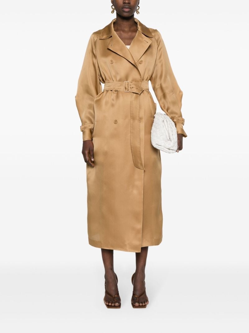 Camel Brown Double-breasted Silk Coat