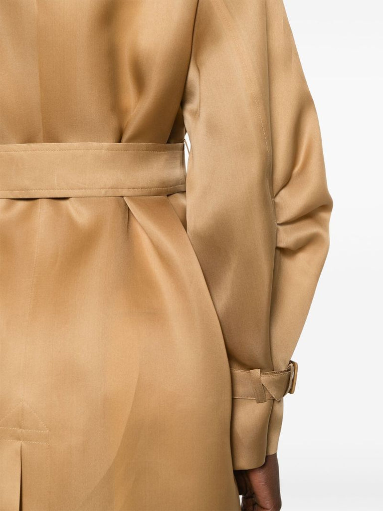 Camel Brown Double-breasted Silk Coat