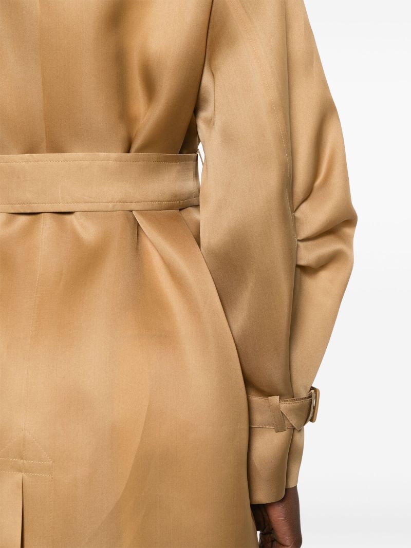 Camel Brown Double-breasted Silk Coat