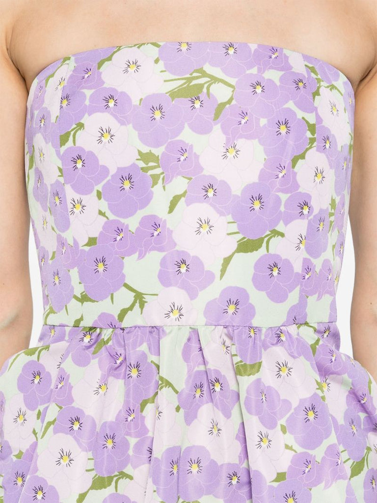 Violet Purple Floral Strapless Dress