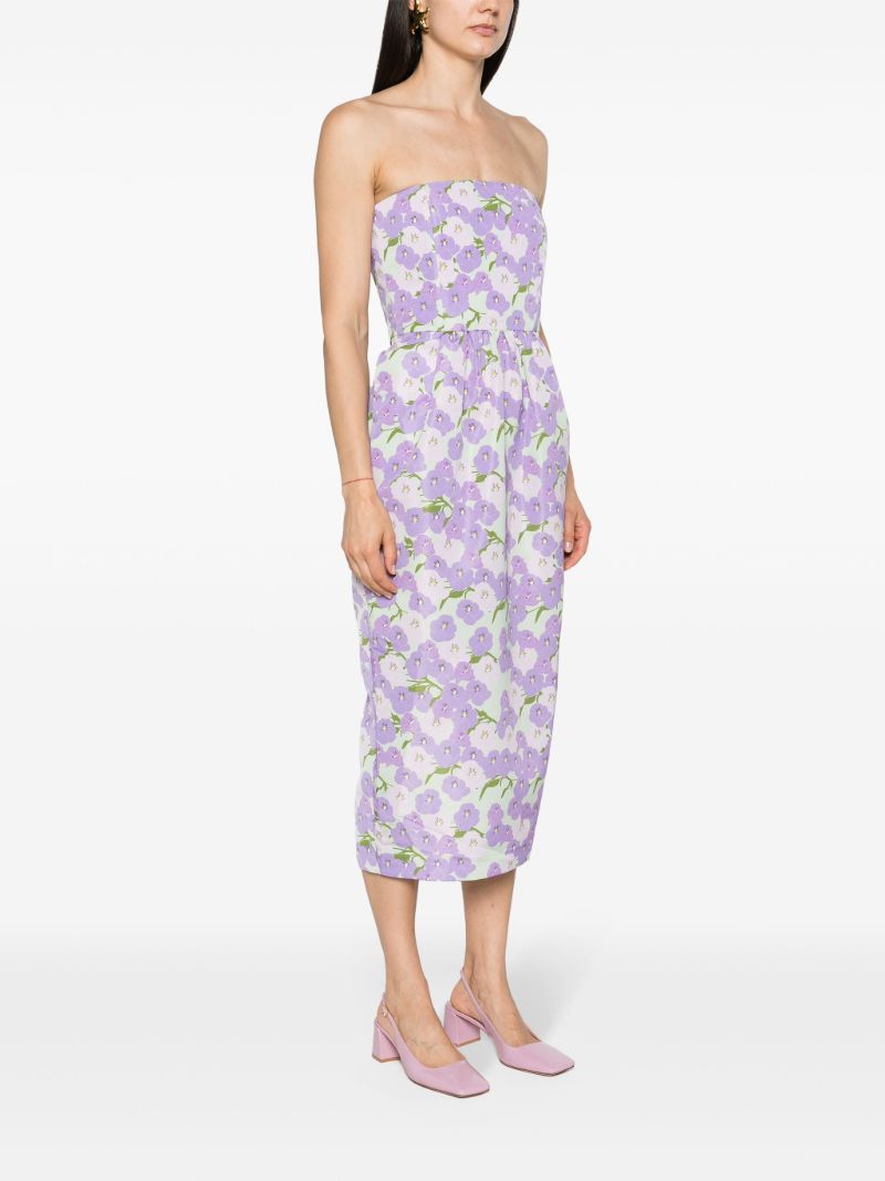 Violet Purple Floral Strapless Dress