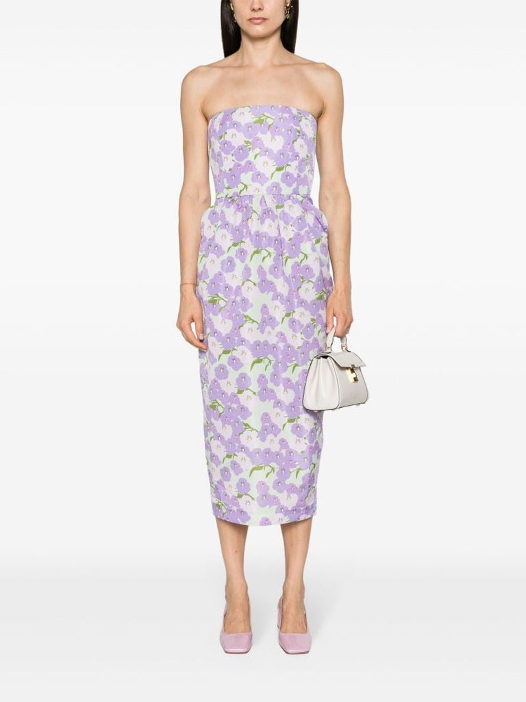 Violet Purple Floral Strapless Dress